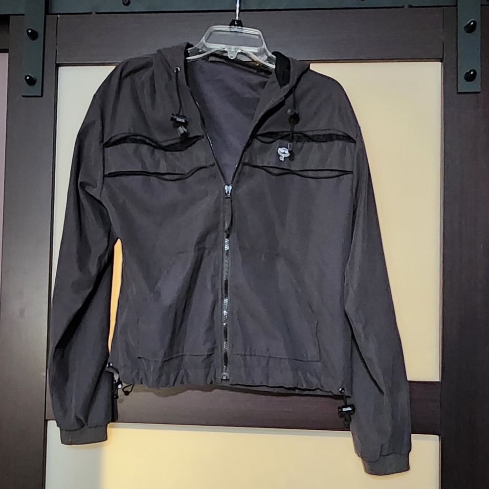 Dark Gray Hooded Zip-Up Jacket Y2k Club Wear Psychotic Clothing L Large